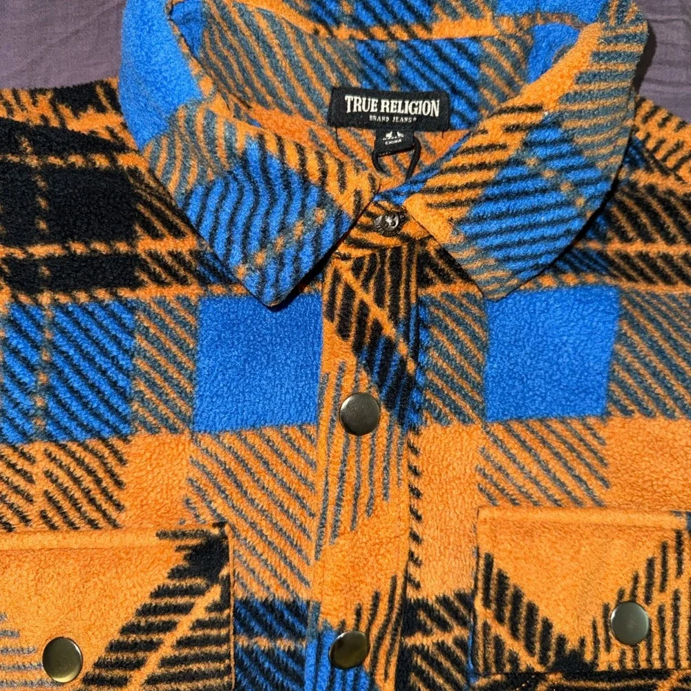 True Religion Orange & Blue Plaid Button-Front Shacket‎
